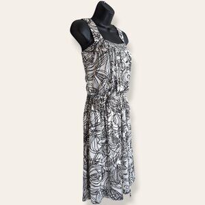 MNG Suit White & Brown Abstract Flowy Dress